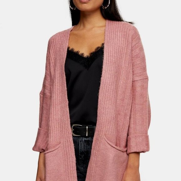 TopShop Long Pink Open Front Cardigan - Small 4-6 - Picture 12 of 12